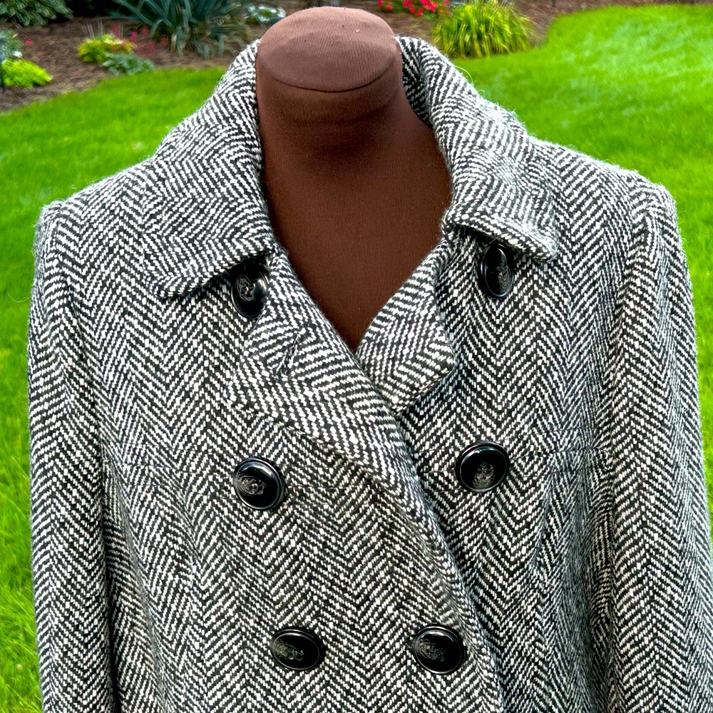 JASON KOLE sXL wool tweed car coat-looks NEW-flattering a-line cut-dbl breasted